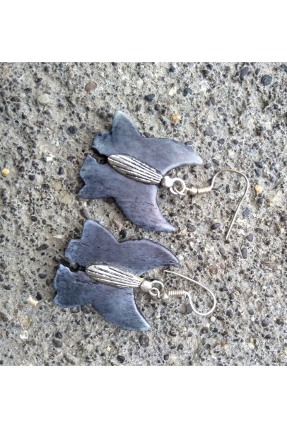 Alphabey's Grey Buffalo Bone Bird Of Sky Earrings For Women